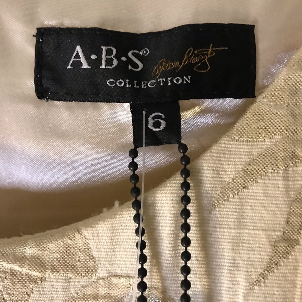 NWT, ABS Allen Schwartz Collection Light Gold & Cream Brocade Dress, Size: 6 - Picture 5 of 7